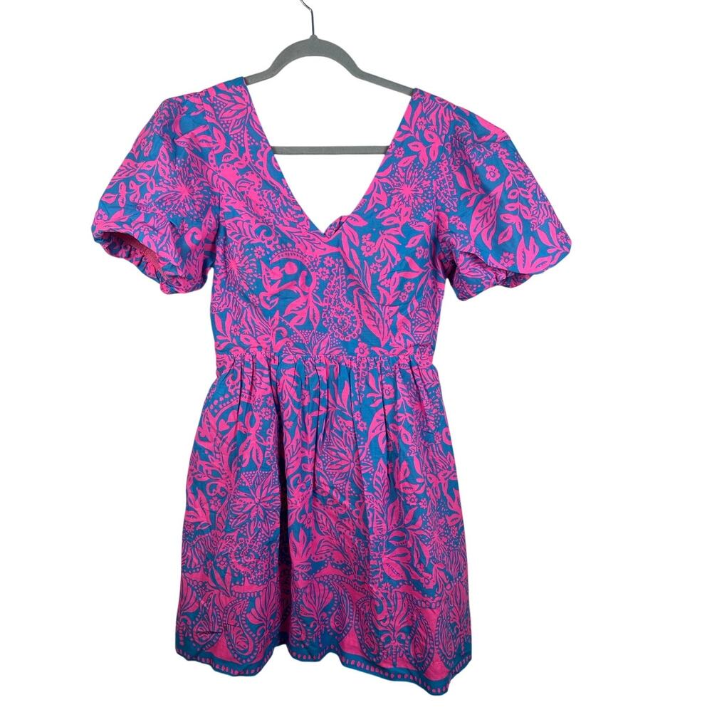 Lilly Pulitzer Suzie Dress Women 2 Pink New Aura Pink Leaf Cotton V-Neck Cutout